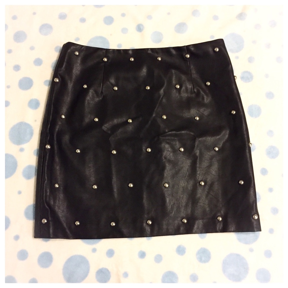 Faux Leather Studded Skirt by Forever21